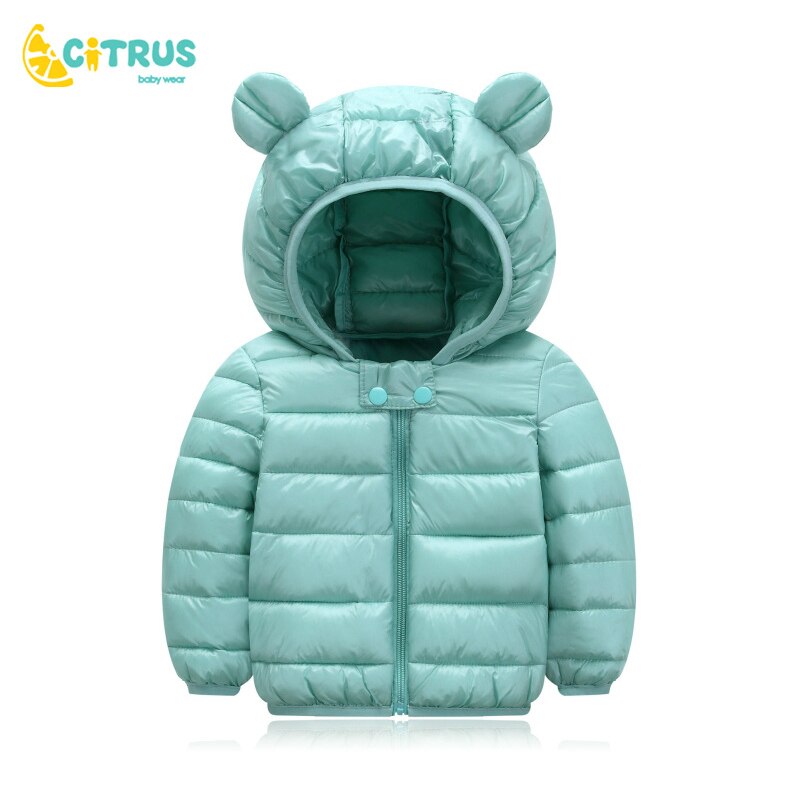 Zitrusfrüchte Nette Herbst Winter Kleidung Neue freundlicher Dünne Und Licht Baumwolle Unten Jacke Baby Jungen Karikatur Mit Kapuze Mantel Ohr outwear