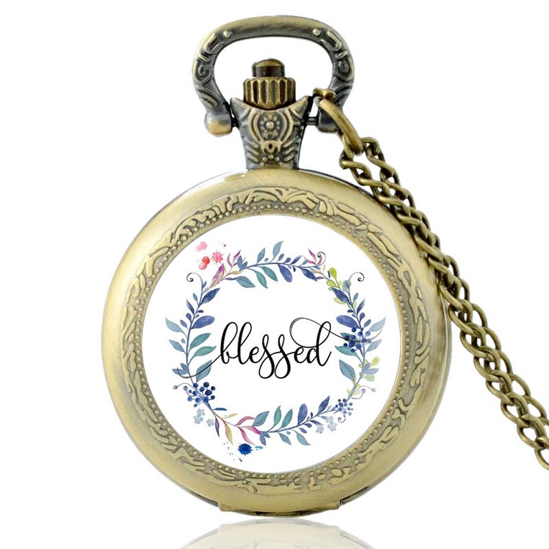 Klassisk bibelvers vintage kvarts fickur män kvinnor charm hänge halsband timmar klocka