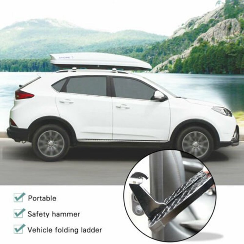 Mini Pedal Auxiliary Ladder Car Door Foldable Steps Safety Hammer For Roof Bracket Or Roof Cleaning Black