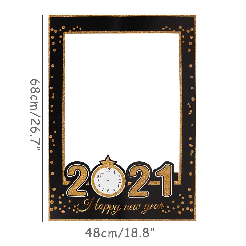 Happy Year Photo Booth Frame Props Gold Black Paper Glasses Photobooth Props Year Eve Party Supplies Kids Favors