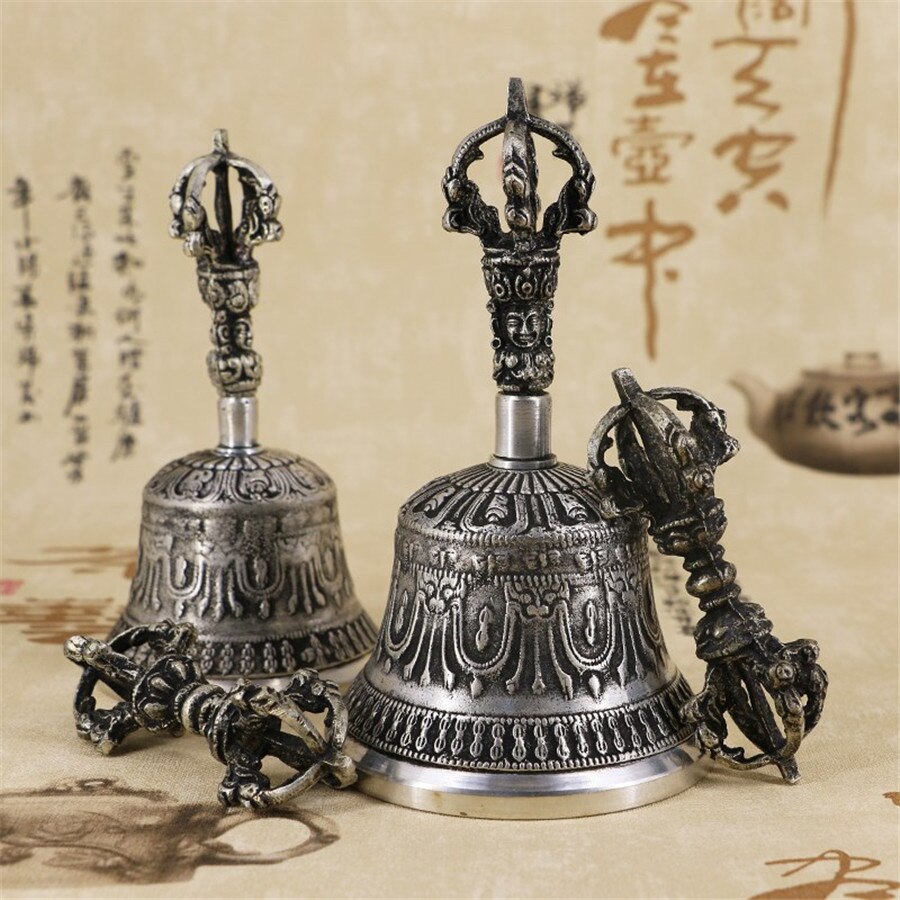 Népal laiton cinq brins Vajra cloche pilon Dharma ustensiles pur cuivre hochets bouddhiste Puja fournitures Vajra Dorje cloche artisanat