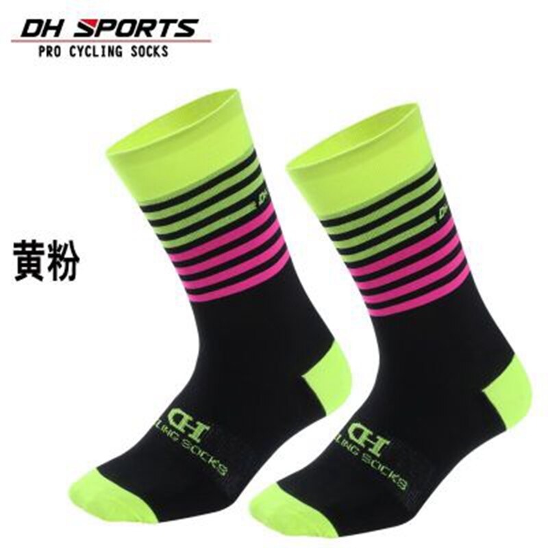 DH SPORTS Men Women Cycling Socks Elastic Outdoor Wearproof Footwear For Road Bike Socks Mountain Bicycle Socks: Yellow Pink