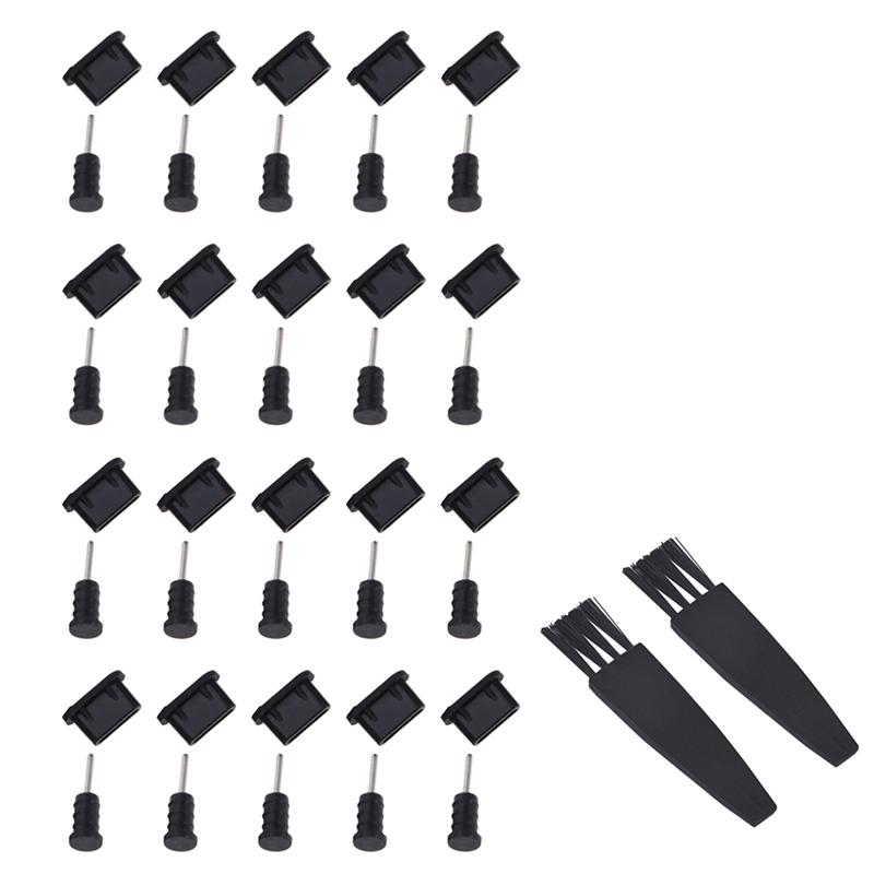 Juego de enchufes de teléfono tipo C, puerto USB tipo C y conector de auriculares de 3,5mm para Samsung Galaxy S8 S9 Plus Huawei P10 P20, 20 pares: Black