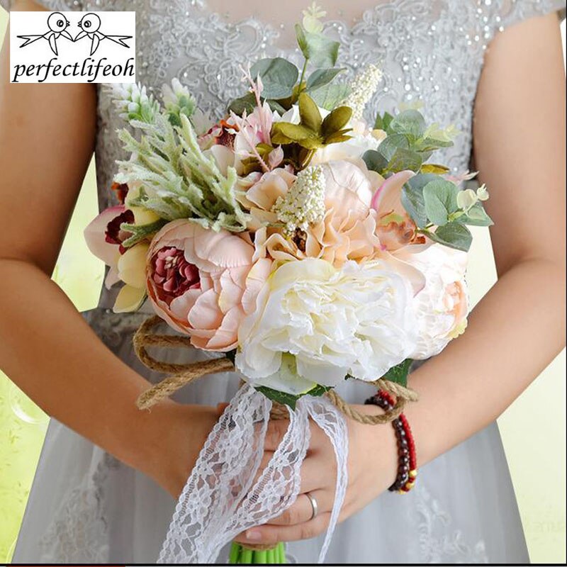 Perfectlifeoh bryllupsblomster landstil kunstige bryllupsbuketter til brude casamen blonder bryllupsblomster broche buketter