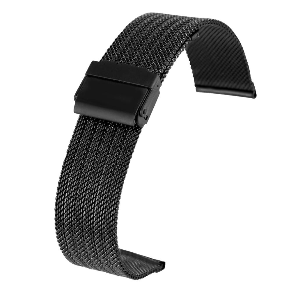 18MM 20MM 22MM 24MM Silver Stainless Steel Mesh Watch Strap with Hook Buckle Premium Replacement Bracelet horloge bandjes: Black / 24mm