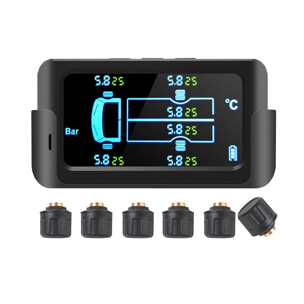 Solar Smart Car TPMS Tire Pressure Monitoring System Digital LCD Display Auto Security Alarm 6 Sensors 122PSI 8.5Bar 800mAh
