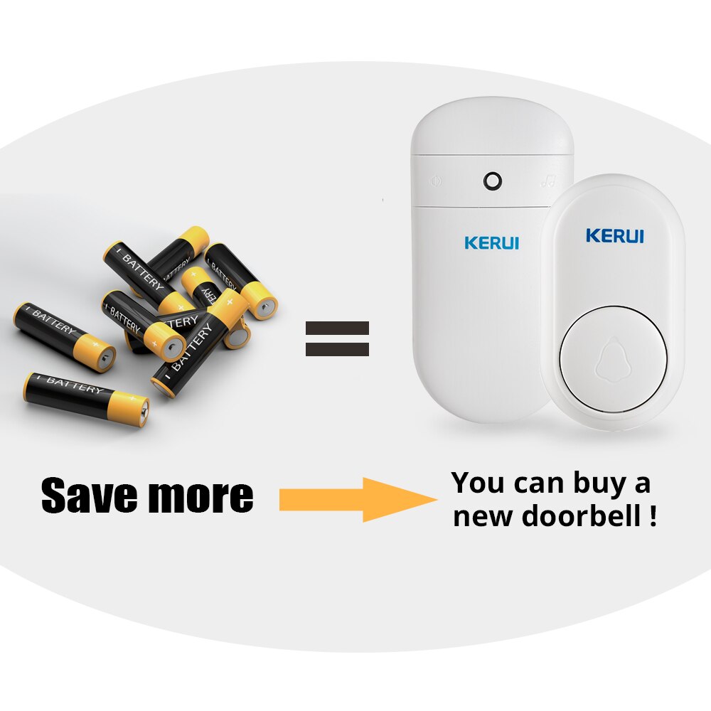 KERUI Wireless Doorbell Self Power Generation Home Welcome Chimes DoorBell Smart Mute Mode 52 Songs LED Light No Need Battery