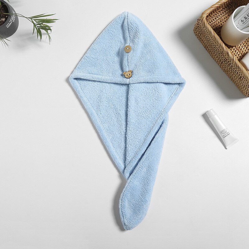 Serviette cheveux séchage rapide tête enveloppante Super Absorption cheveux serviette bouchon séchage rapide cheveux serviette épaisse bonnet de douche couleur unie serviette: Sky blue