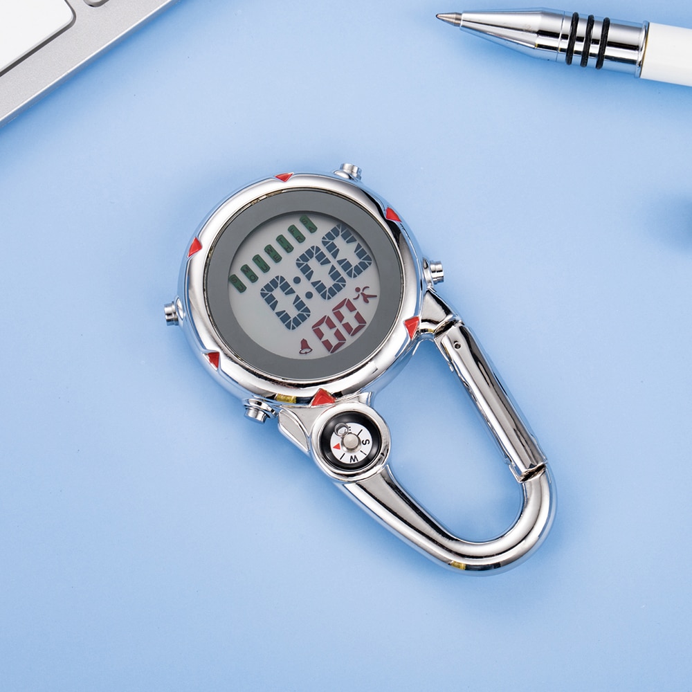 Digitale Klettern Uhr Clip-Auf Rucksack Karabiner Taschenuhr Männer Kompass Temperatur Woche Anzeige Bergsteigen draussen-Sport