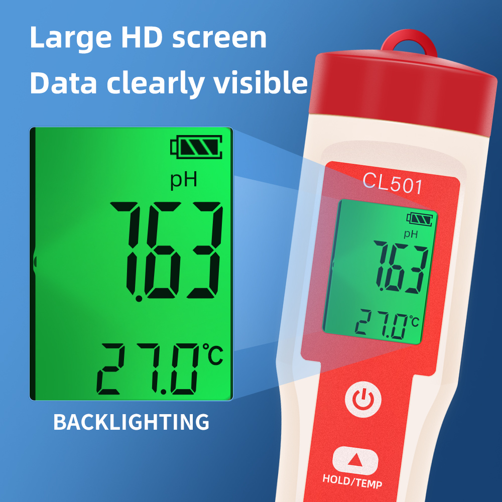 5-in-1-Chlormessgerät PH CL2 H2 ORP Temperaturmessgerät Wasserqualitätstester für Pools Trinkwasser Aquarium Schwimmbad