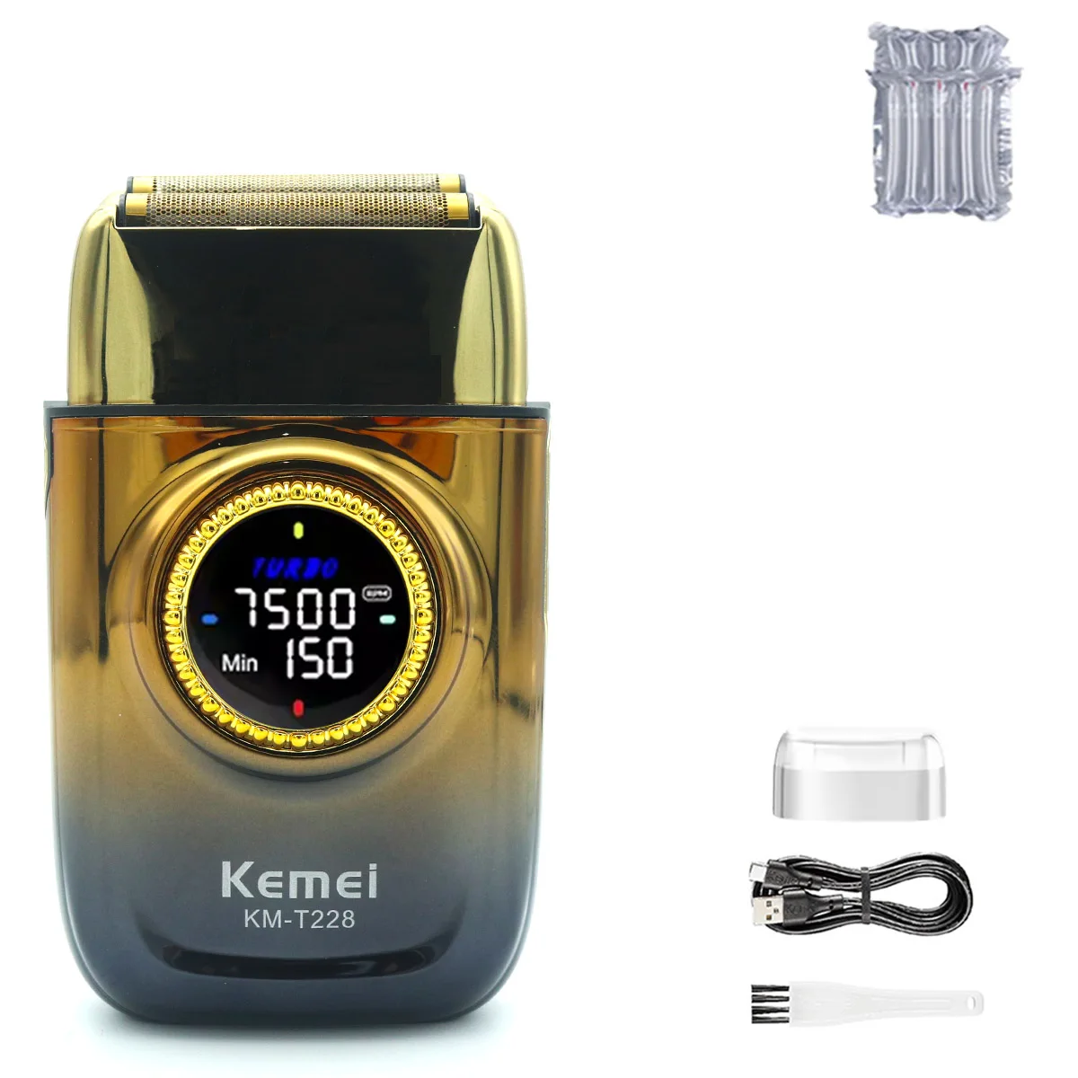 Kemei KM-T228 Men's Shaving Machine LED Display Double Foil Cordless Oil Head USB Electric Shaver Foil Male: black