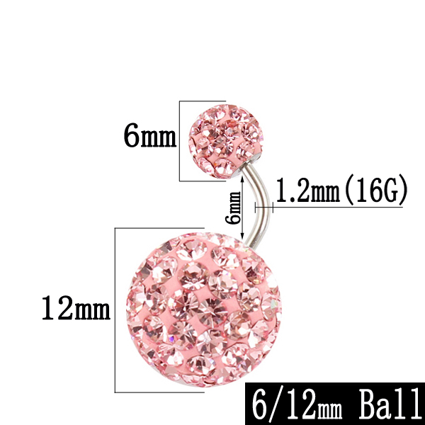 Piercing ombligo aro 6/12mm bola 16G no alérgico Acero inoxidable aurora blanco rosa superior ombligo bar joyería corporal: Pink length 6mm