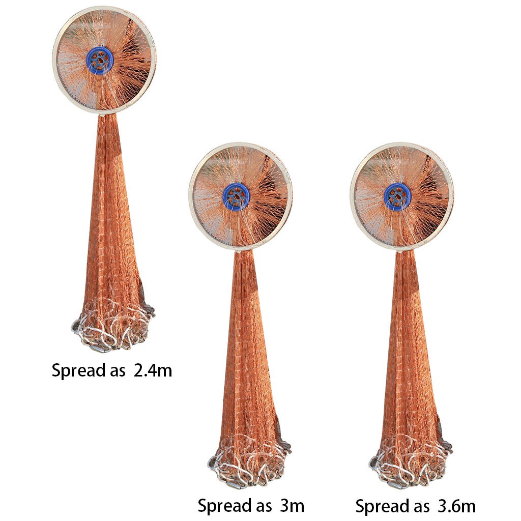 Saltwater Fishing Cast Net with Sinker Weights Heavy Duty 8ft/10ft/12ft Throw Net Mesh American Style for Easy Casting