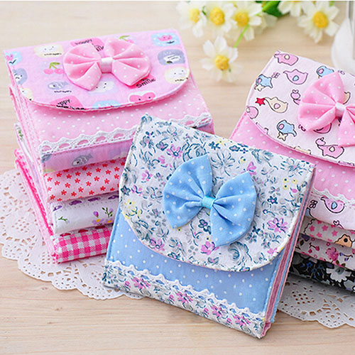 Bowknot Sanitary Towel Napkin Pad Purse Holder Case Easy Bag Lady Girl Organizer