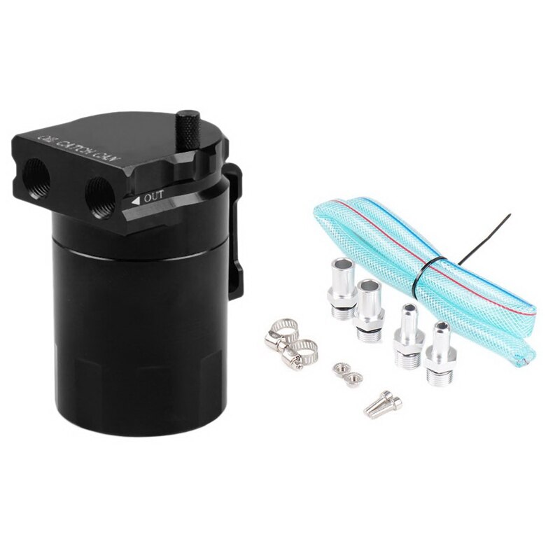 Dyno Racing Universal Oil Catch Can Engine Oil Catch Tank Aluminum Catch Can Oil Separator 300Ml: Black