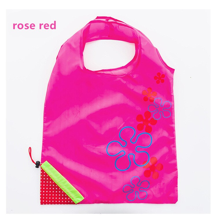Reusable eco-friendly bag Foldable shopping bag Strawberry bag Handbag Foldable Grocery storage bag Nylon tote Bag: rose red