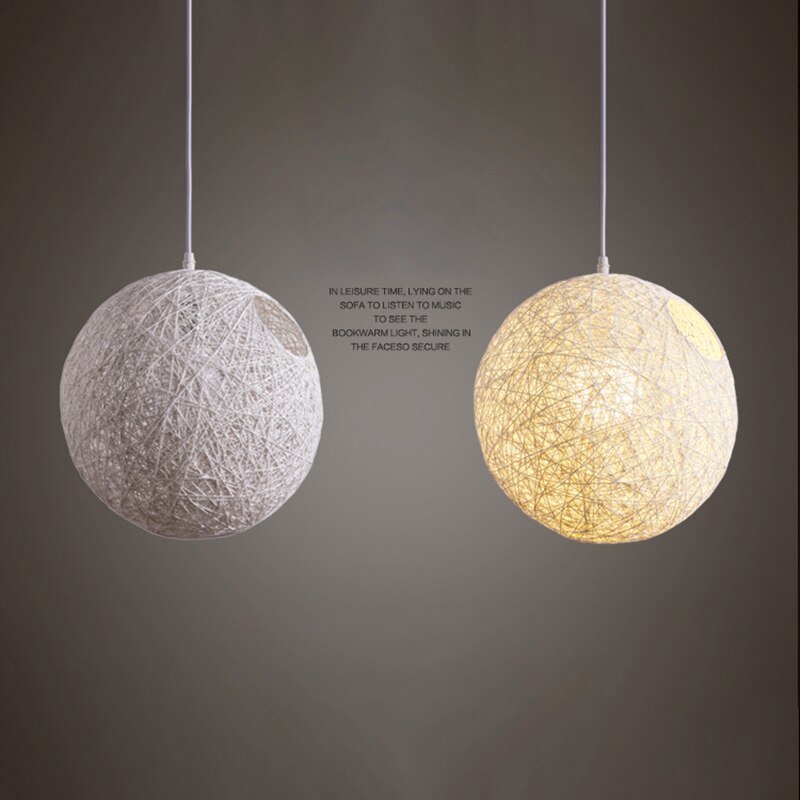 2 Pack Rattan and Hemp Ball Chandelier Individual Creativity Spherical Rattan Nest Lampshade