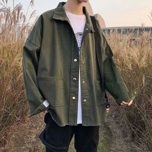 Menn jakker japansk stil last jakke herre høst løs ulzzang denim årgang student trendy fast uformelt enkel alle-kamp topp: 2- vanlige / Xxl