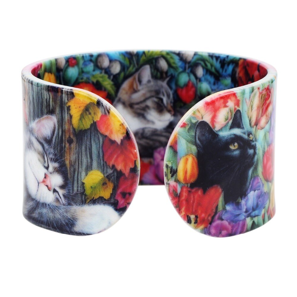 Bonsny Plastic Kleurrijke Elegante Kat Kitten Bangles Armbanden Craft Sieraden Voor Vrouwen Meisje Dier Accessoires