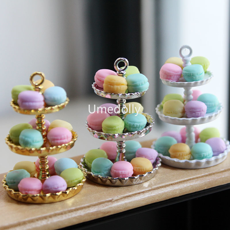 1/12 Schaal Leuke Mini Macaron Miniatuur Dollhouse Cake Statief Pretend Play Simulatie Voedsel Voor Pop Keuken Speelgoed Accessoires