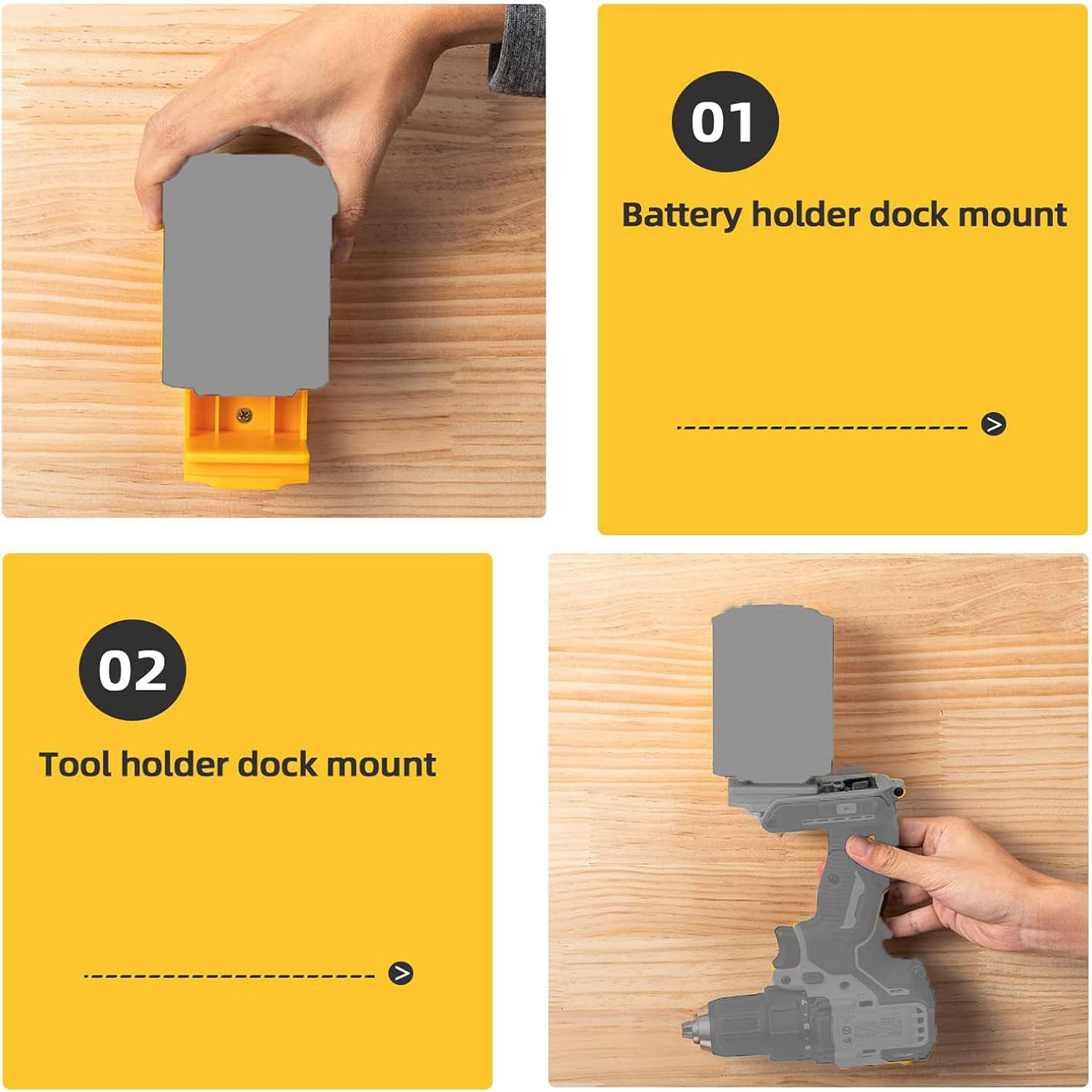 5 stk. 2-- i- -1 verktøyoppheng og dokk - veggmontert batteriholder til dewalt 20v og milwaukee 18v batterier