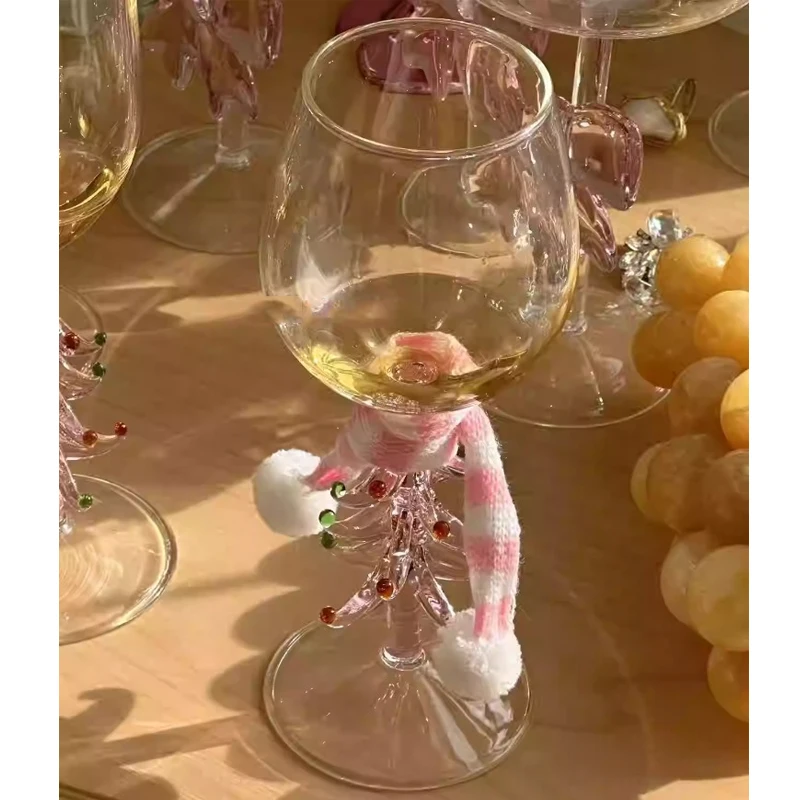 AhunderJiaz-vasos de champán navideños rosas, copa de cristal transparente, taza para árbol de Navidad, suministros de decoración para en casa: Beige