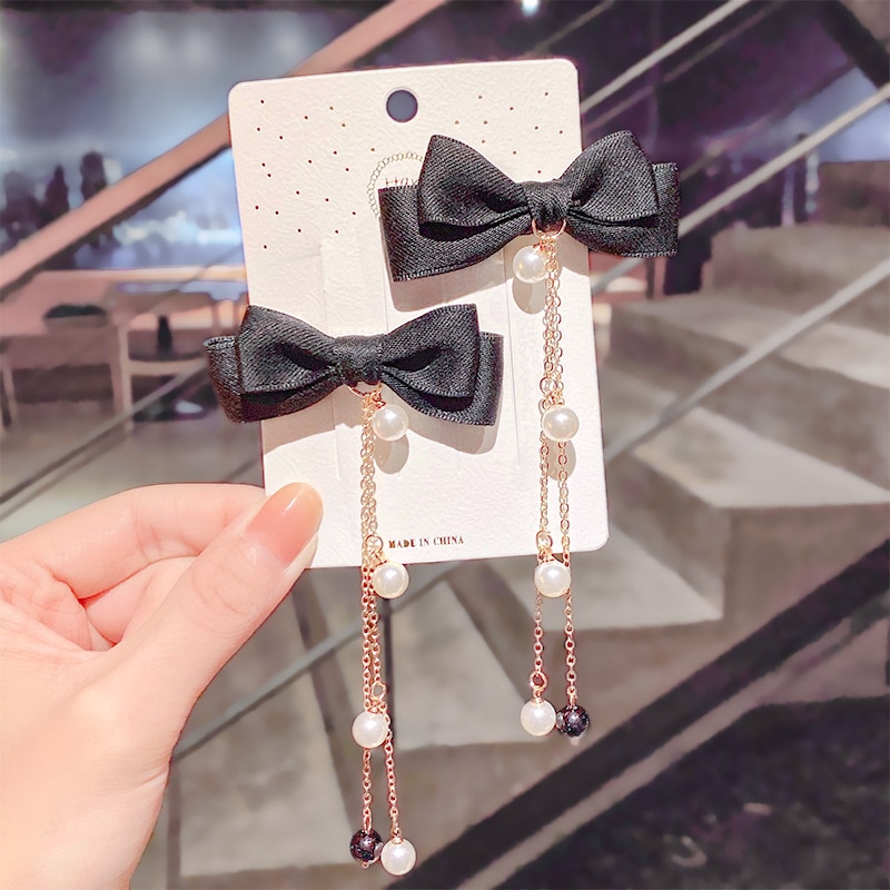 Coreano veludo arco hairpins crianças tecido borla pérola grampos de cabelo artesanal moda jóias headpiece acessórios para o cabelo das meninas: 4