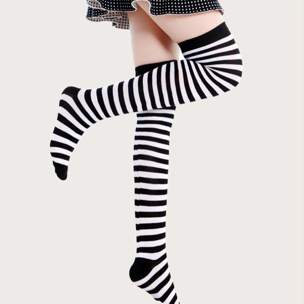 1/6 Pairs Women's Striped Stocking Japanese Over Knee Socks Women Keep Warm Slim Long Socks Black White Striped Hosiery: Gold