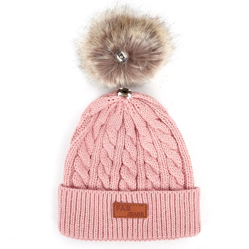 Børns vinterhue drenge og piger pompon læder strik hue varme striber sød sjov baby hat behagelige sombrero ærter