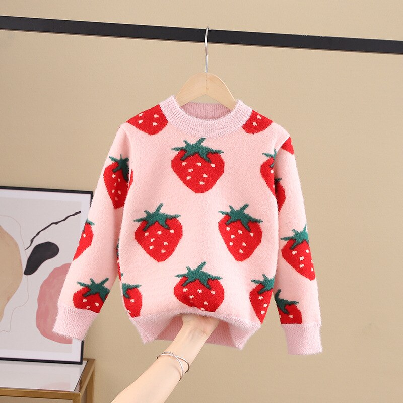 arrived winter Children sweater Girl strawberry clothes kids baby Knitted coat 3-11year students