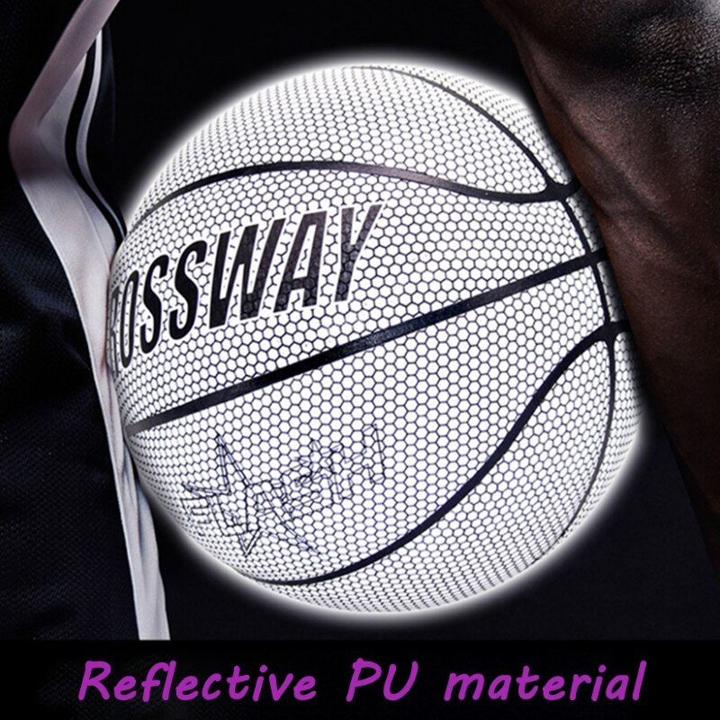 Basket-Ball réfléchissant brille dans la nuit, utilisation en extérieur ou en extérieur, ballon de jeu lumineux en PU, ballon d&#39;entraînement