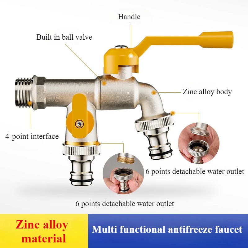 Outdoor Double Water Tap Faucet Exterior Garden Hose Faucet Adapter 1/2" IBC Water Tank Connector 1-Way 2-Way Brass Tap