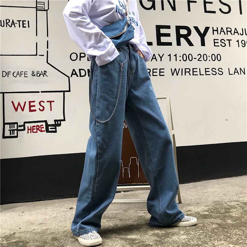 Lappster høy midje jeans bukser kvinner boyfriend jeans for kvinner harajuku denim harem bukser dame brede ben blå jeans bukser