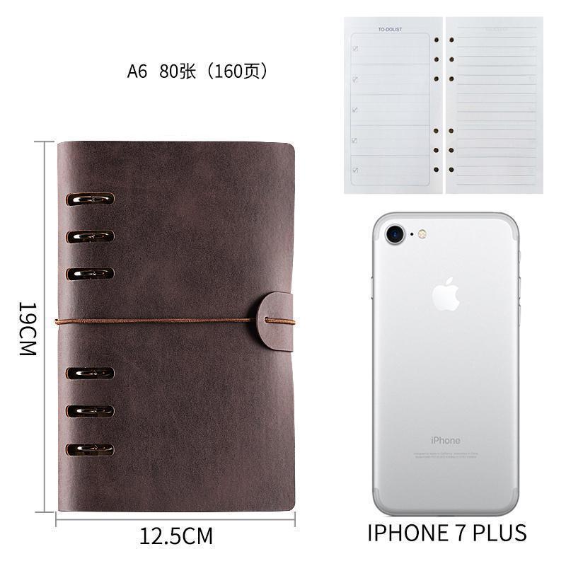 A6 Spiral Coil Binder Planner Travel Notebook Pu Leather Diary Agenda Office Business Bandage Diary Notebook School Supplies: A6-Dark Brown-Line