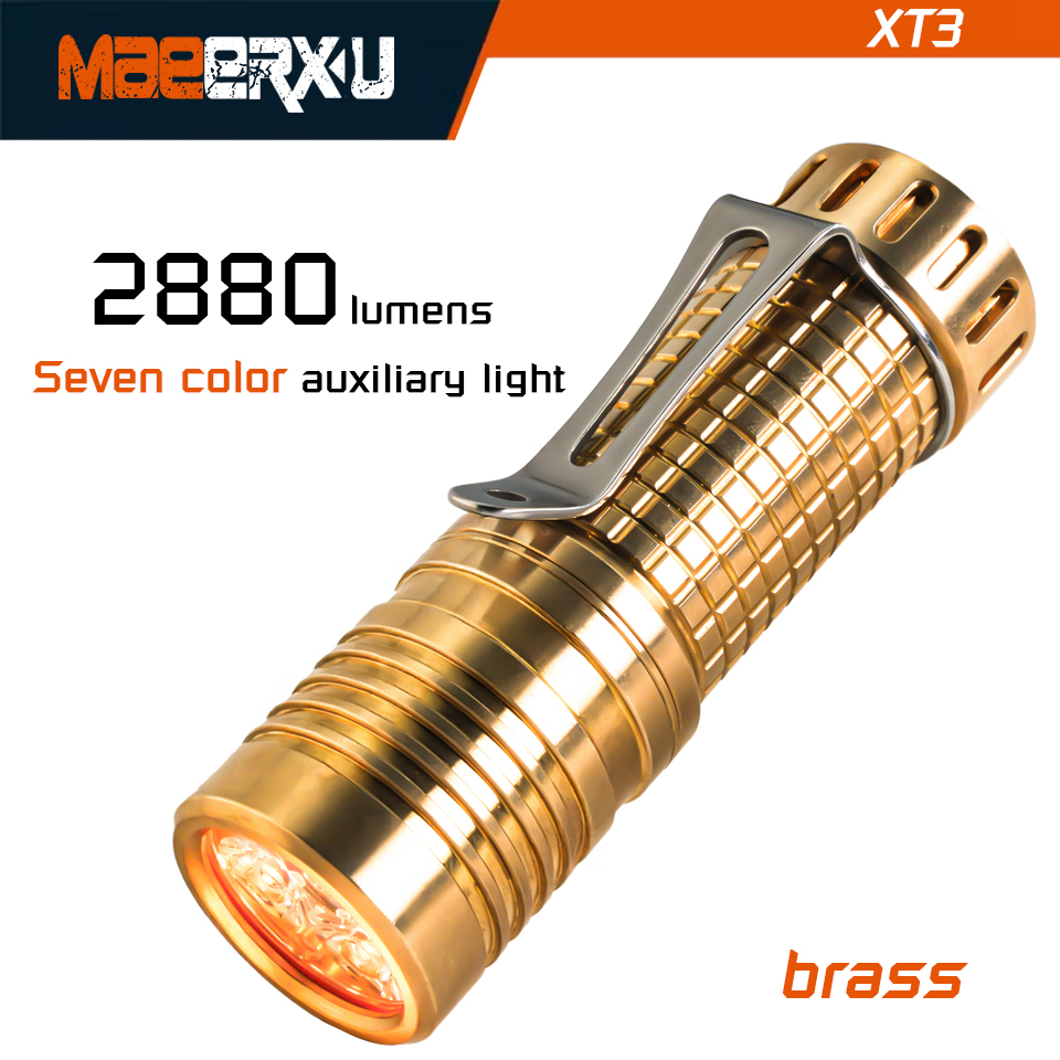 Maeerxu  xt3 messing lommelygte kraftfuld batteri lommelygte 18350 batterier 2800lm edc lommelygte genopladelige led lommelygter til camping: Blå / Ni-cd