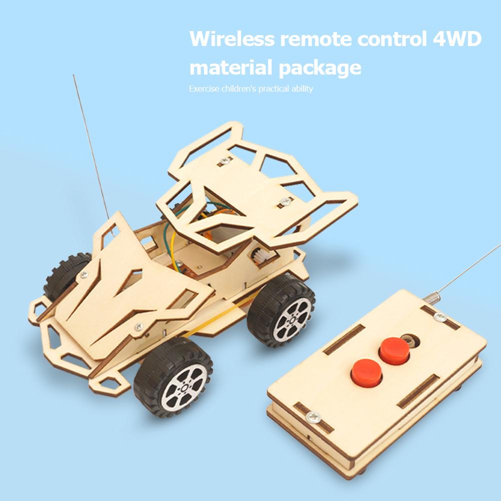 DIY RC Racing Car Model Remote Control Vehicle Materials Science Technology Early Educational Toys Wooden DIY Assembled Toys