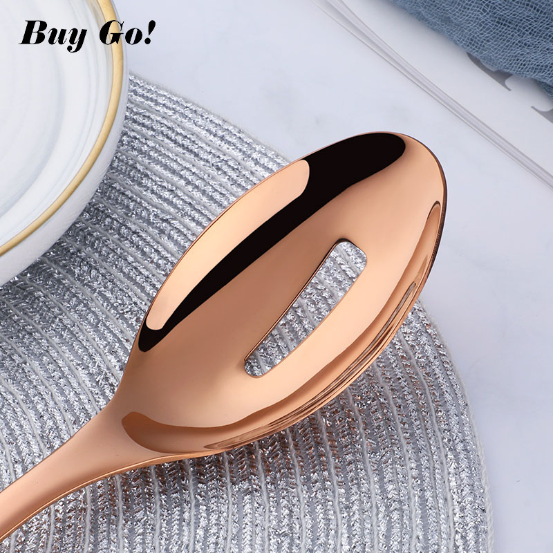 3Pcs/set 18/8 Stainless Steel Gold Flatware Big Size Long Handle Serving Salad Spoon/Fork/Colander Salad Set Kitchen Utensils