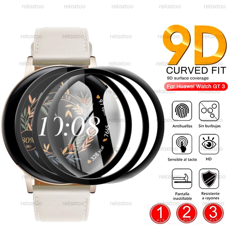 Protector de pantalla para reloj inteligente Huawei, protector de vidrio de fibra suave curvada 9D, GT3 GT 3, 42MM, 46MM, 1-3 unidades