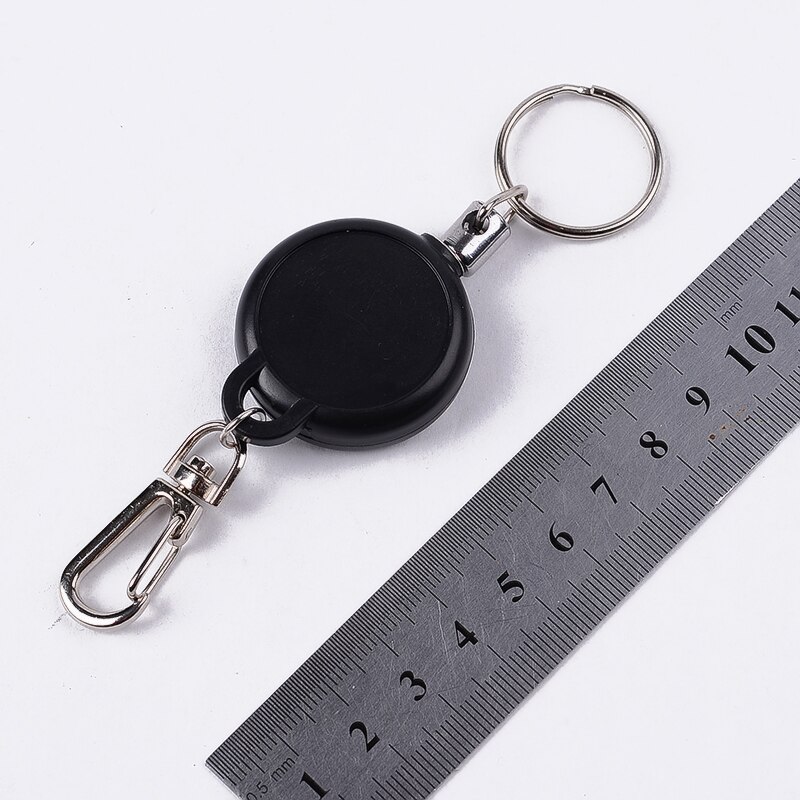 Moderne sort nøglering 60cm længde badge hjul tilbagetrækkelig rekyl pass id kortholder træk nøglering stål ledning kontor papirvarer