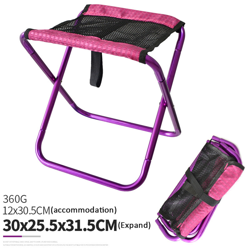 Outdoor Klapstoelen Licht Vissen Lokken Camping Barbecue Opgesteld Schets Ademend Mesh Vouwen Kruk Met Zak: Purple