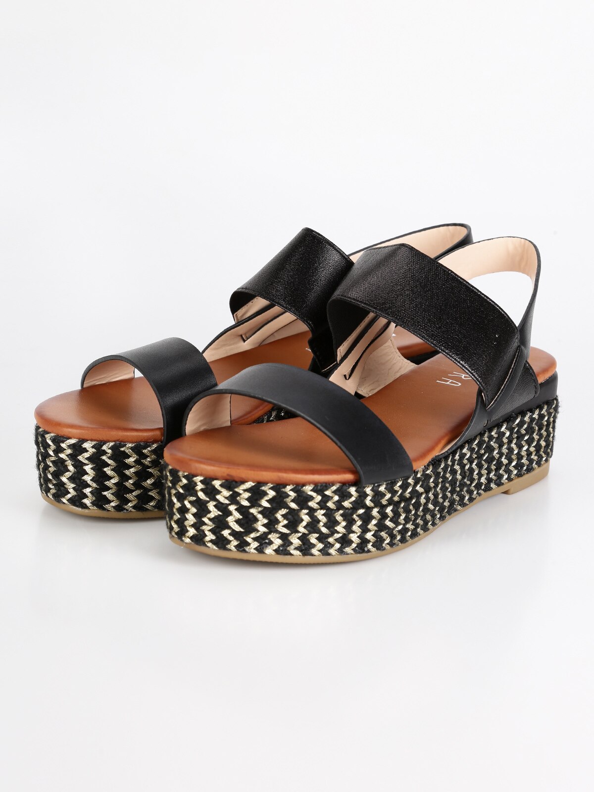 Platform sandalen met touw-zwart
