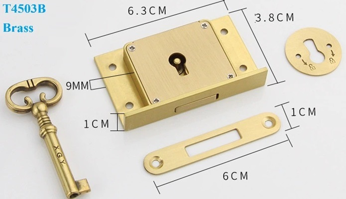 1Pc Vintage Brass Cabinet Drawer Lock With Hades Key: MULTI