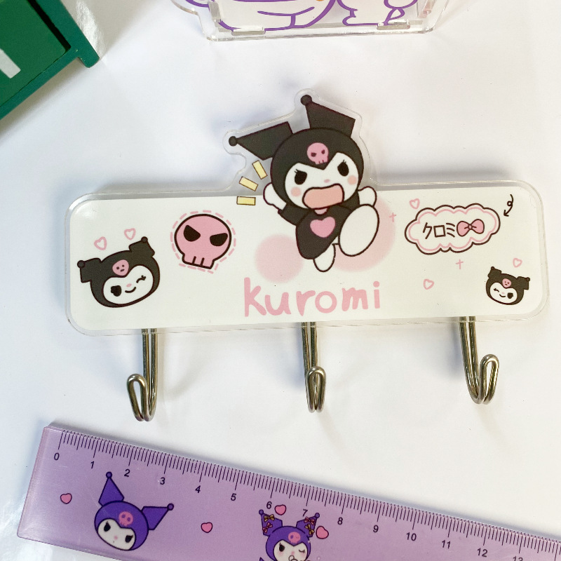 Sanrio Wall Hook Organizer Decorative Hello Kitty Kuromi Melody Cinnamoroll Acrylic Adhesive Wall Hooks Hangers Keys: DARK GRAY
