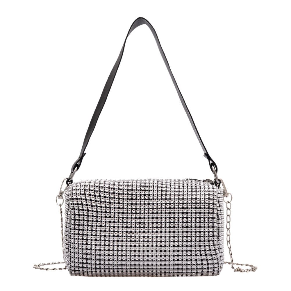 Rhinestone Crossbody Tas Klassieke Textuur Chic Vrouwen Shiny Chain Evening Clutch Schouder Pouch: WHITE