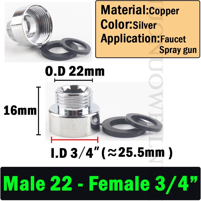 2 Stks/partij M22 Om M20 M18 M28 Draad Rvs Connector Kraan Gewrichten Waterzuiveraar Accessoire Keuken Water Tap Adapter: M22 to F 3l4inch