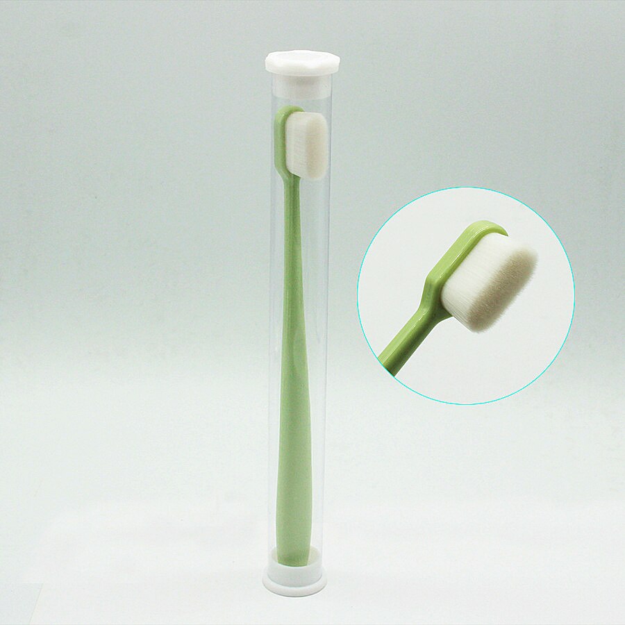 1 Pcs Ten thousand hair toothbrushes pregnant women and children soft toothbrush super soft with PVC tube: green flat