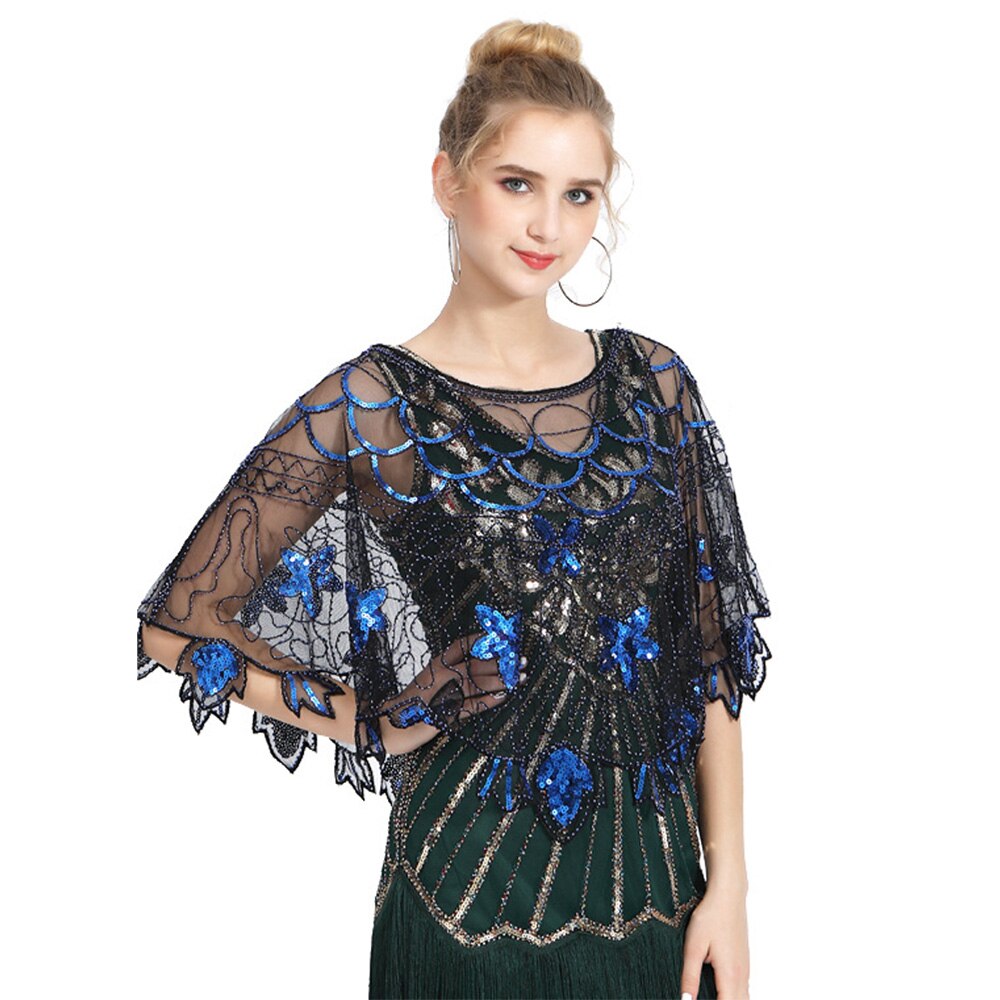 Lady Sequin Luxury Shiny Party Cape Women Bling Bling Amazing Evening Shawl Celebrity Formal Event Accessory Black
