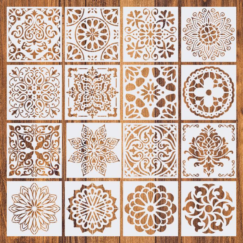 16 stk / sæt genanvendelig stencil skåret maleri skabelon gulvvæg flise stof møbler stencils mandala maleri stencils