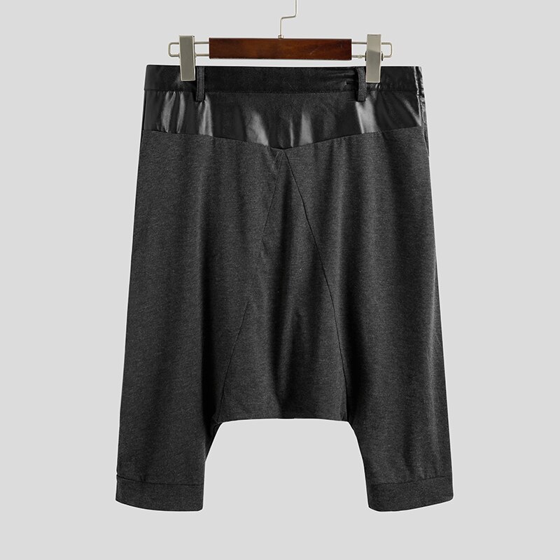 Modne spodnie haremki męskie Punk Zipper Patchwork skóra PU 2020 spadek krocza spodnie biegaczy Streetwear Pantalones Hombre INCERUN: XXL / Dark Grey