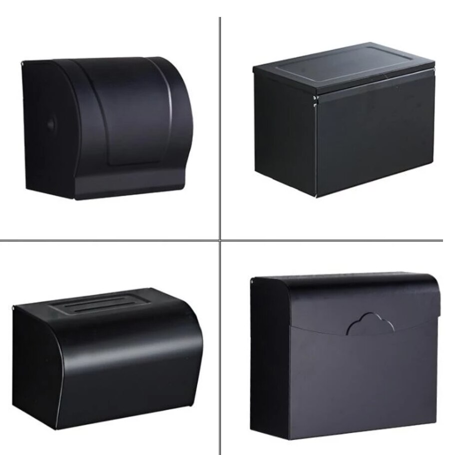 Wall Mounted wall install Bathroom Roll Paper Box paper holder space aluminum Toilet Paper Holder black